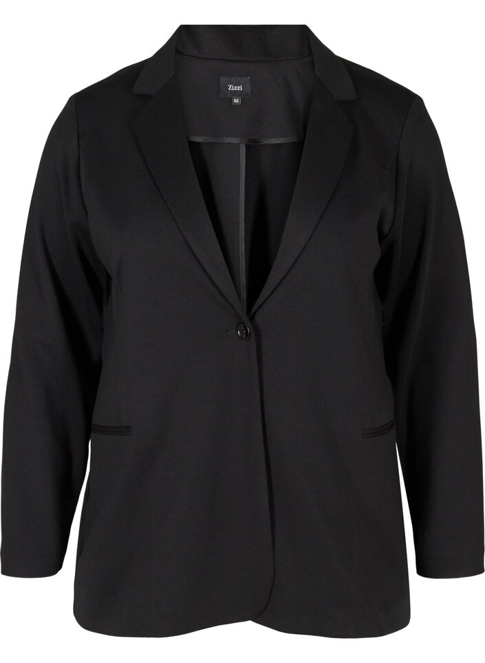 Blazer simple avec bouton et poches d&eacute;coratives, Noir, Packshot image number 0