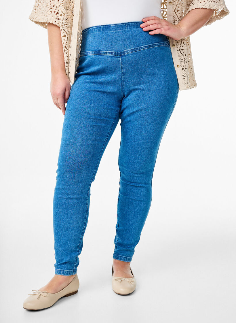 Rekbare jeggings met een hoge taille, Blauw, Model image number 2