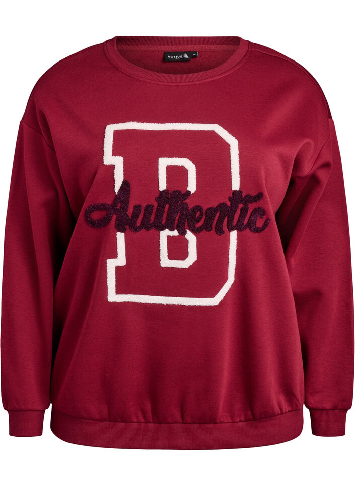 Sweatshirt met badstof tekst, Donker Bordeaux, Packshot image number 0