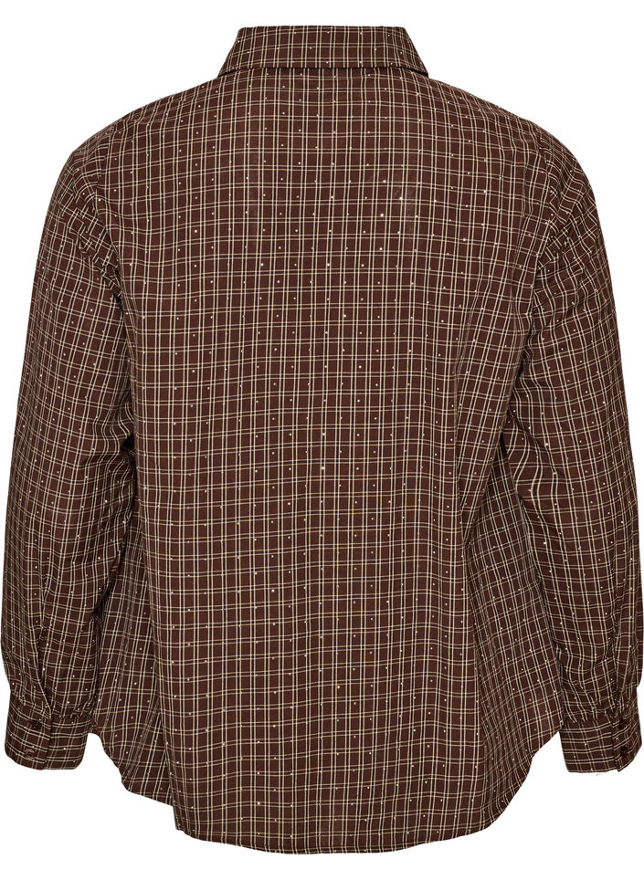 Geruit overhemd met strasssteentjes, Bruin, Packshot image number 1