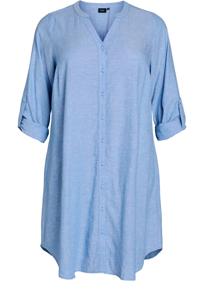 Lange shirt in linnen en viscose, Blauw, Packshot image number 0