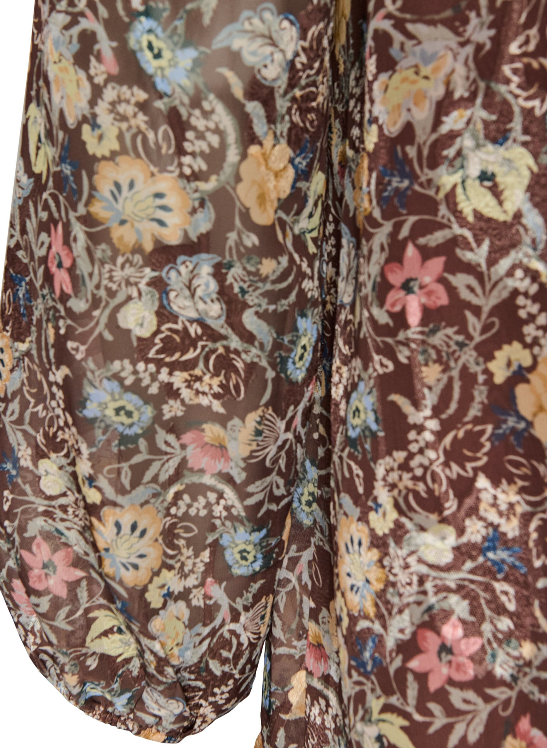 ZizziChiffon jurk met bloemenprint en rucheslagen, Bruin, Packshot image number 3