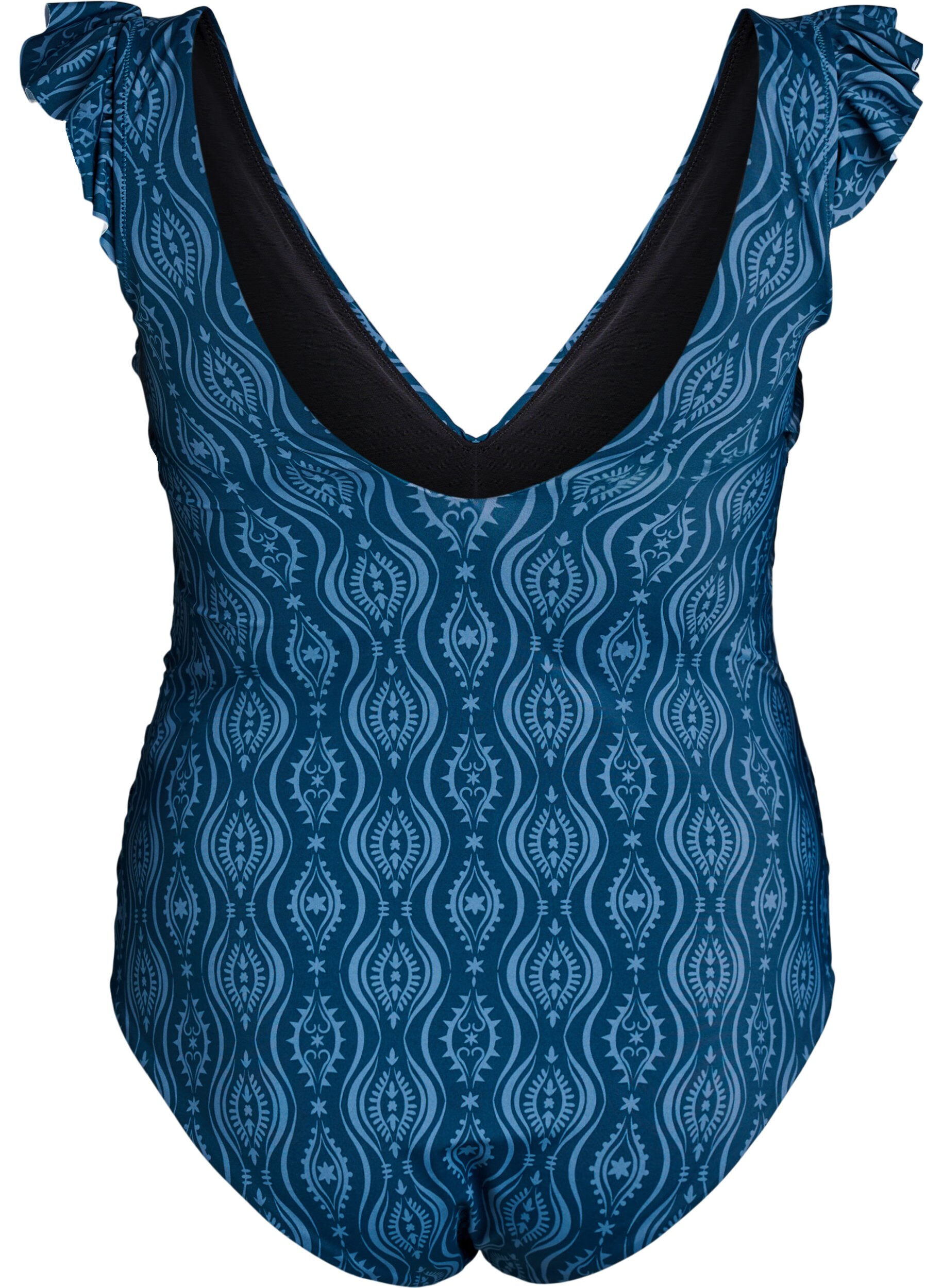 ZizziGepatroonde badpak met ruche details en drapering, Blauw, Packshot image number 1