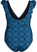 Gepatroonde badpak met ruche details en drapering, Blauw, Packshot image number 1