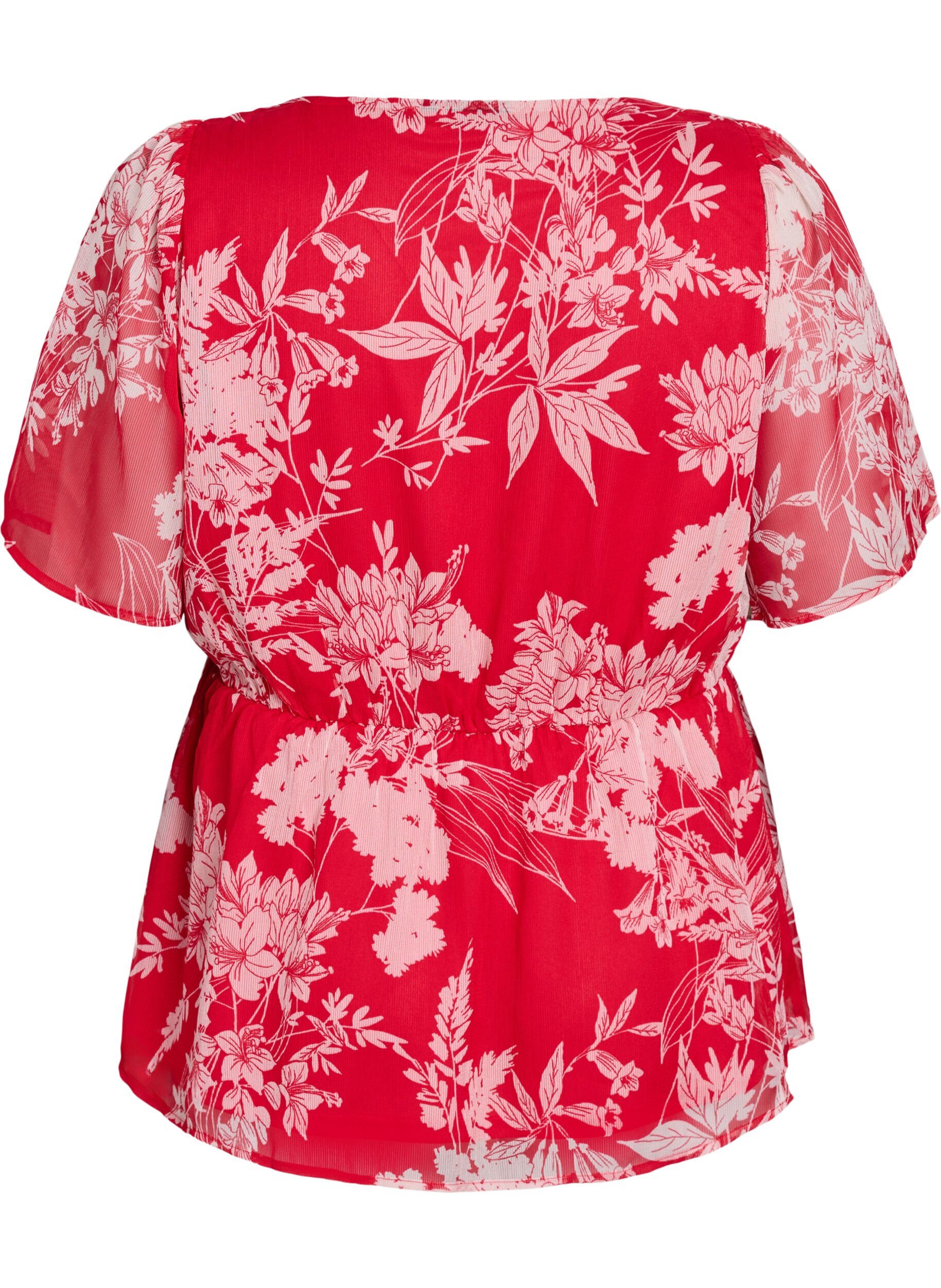 ZizziChiffon blouse met bloemenprint en elastische taille, Rood, Packshot image number 1