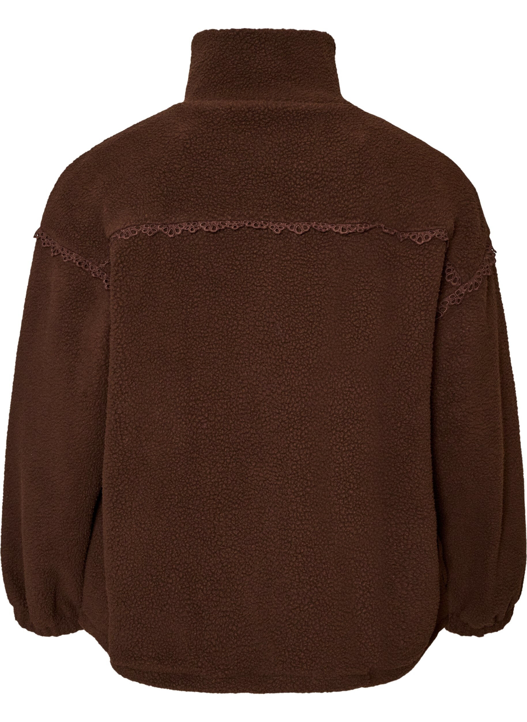 ZizziTeddyjas met broderie anglaise rand en hoge kraag, Bruin, Packshot image number 1