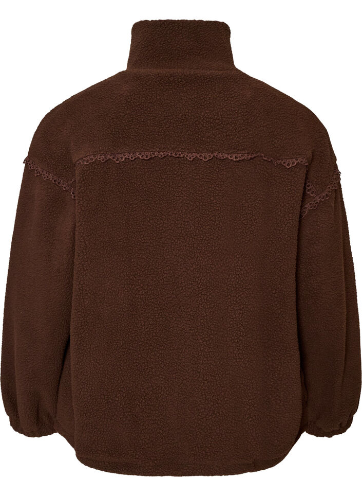 Teddyjas met broderie anglaise rand en hoge kraag, Bruin, Packshot image number 1