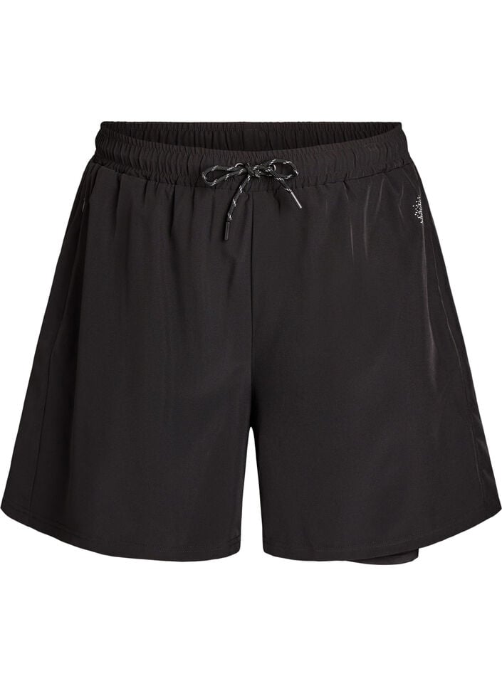 Trainingshort met binnenbroek en telefoonzakje, Zwart, Packshot image number 0