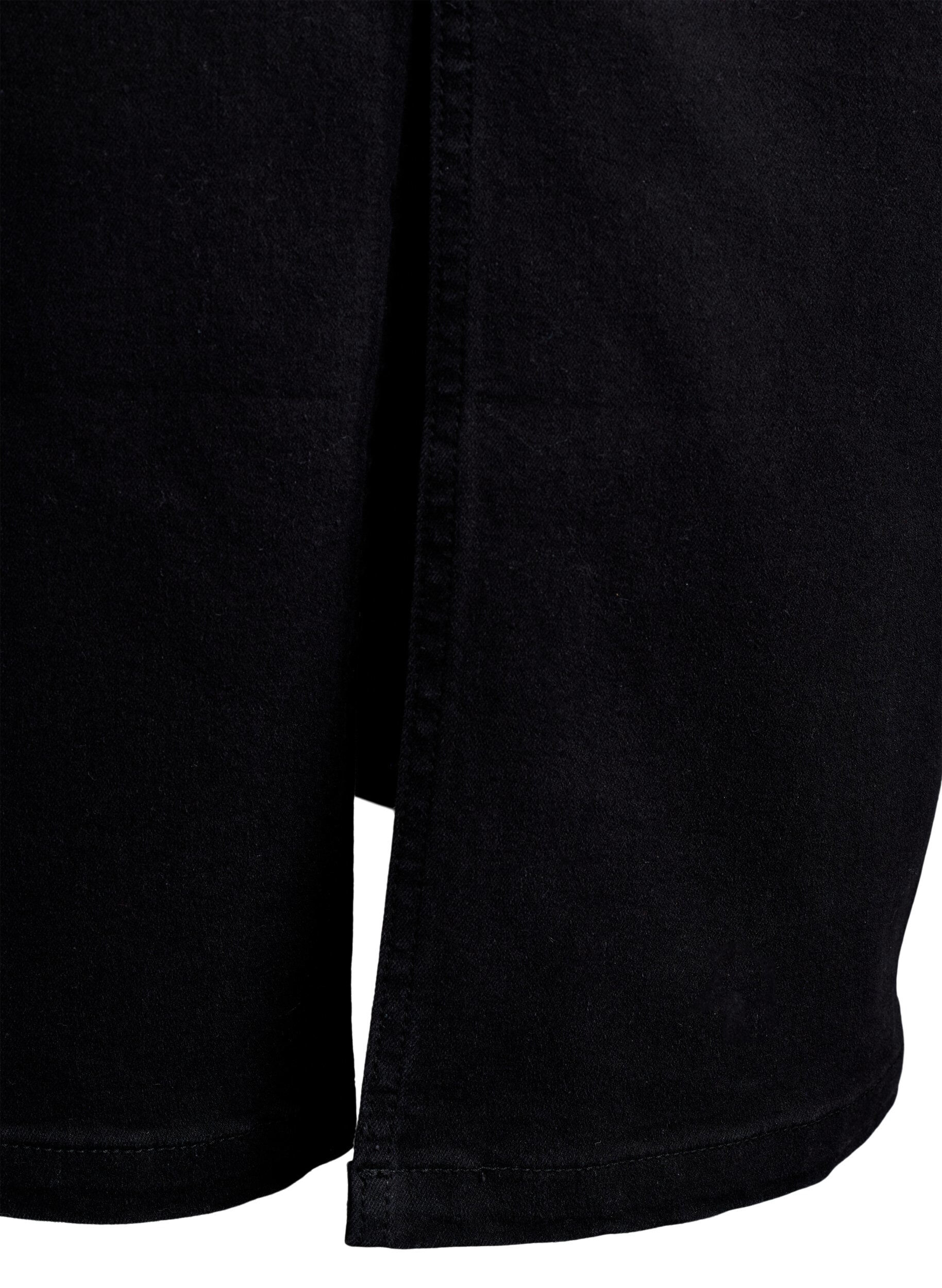 ZizziHalflange denimrok met een voorsplit, Zwart, Packshot image number 4