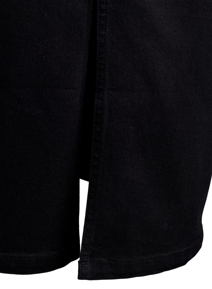 Halflange denimrok met een voorsplit, Zwart, Packshot image number 4