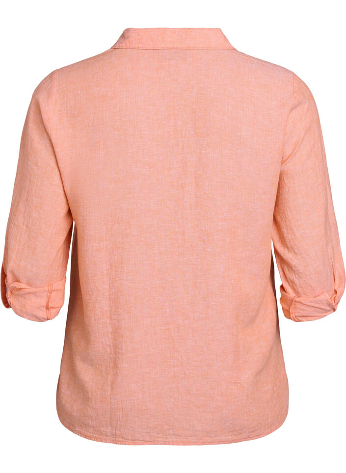 Linnen en viscose shirt met 3/4 mouwen, Oranje, Packshot image number 1