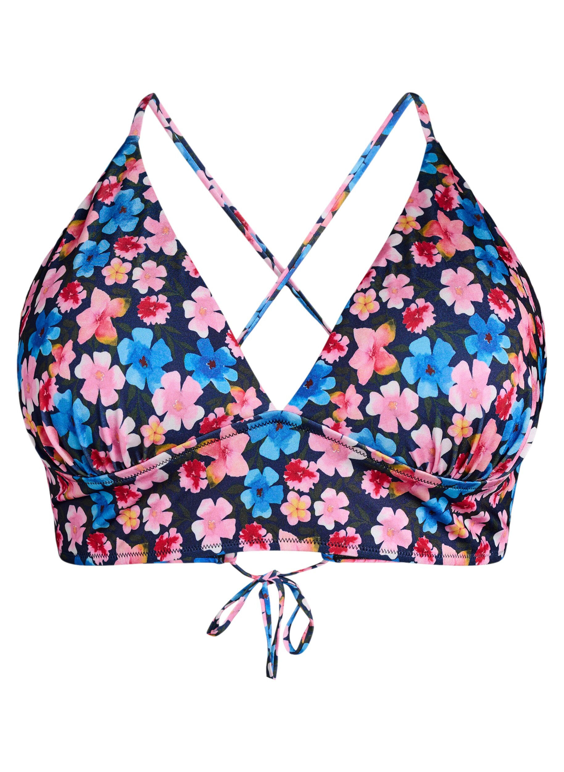 ZizziBloemenbikini top met striksluiting aan de achterkant, Rood, Packshot image number 0
