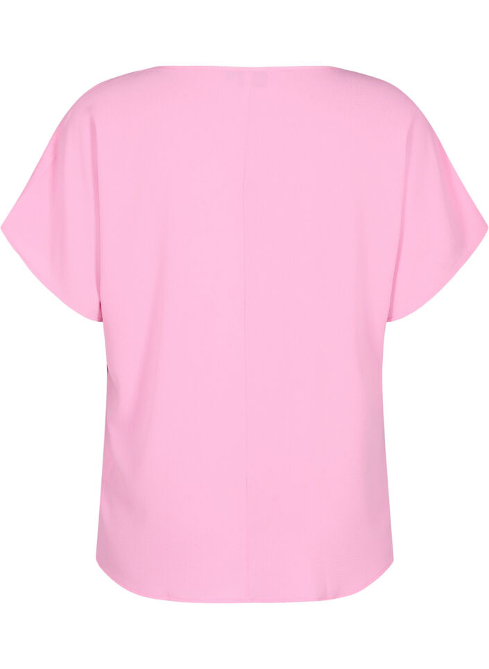 Blouse met korte mouwen en een ronde halslijn, Roze, Packshot image number 1