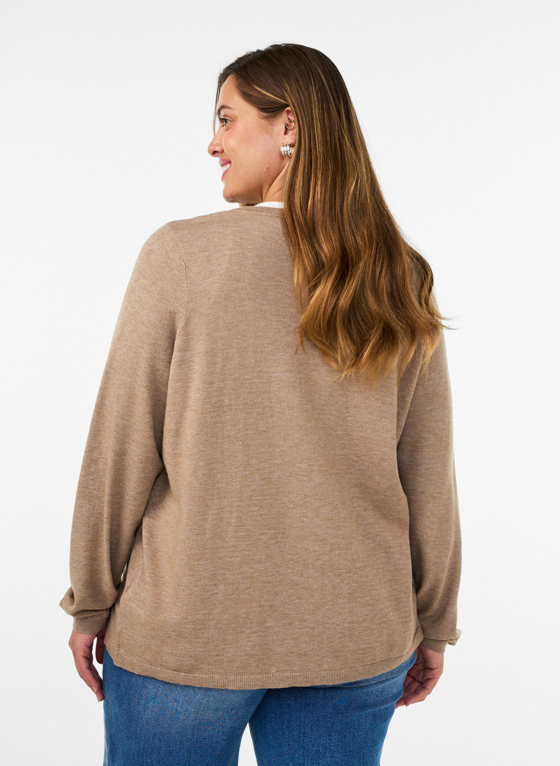 ZizziCardigan met ronde knopen, Beige, Model image number 2