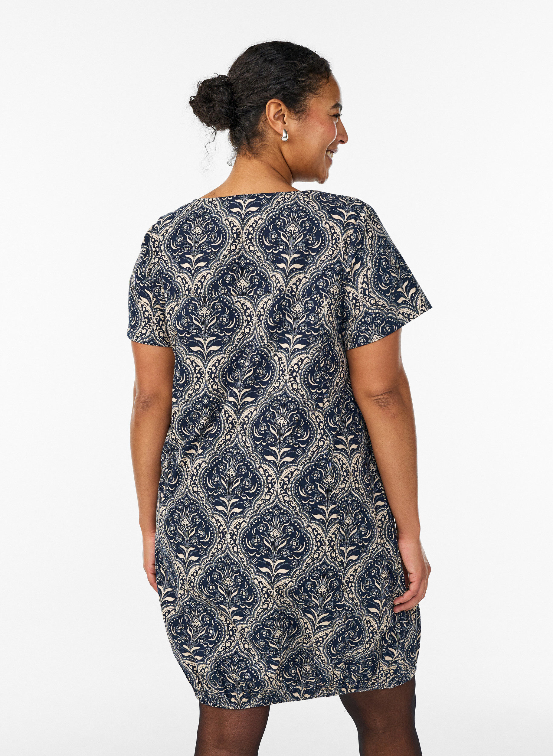 ZizziKatoenen jurk met korte mouwen en print, Blauw, Model image number 2