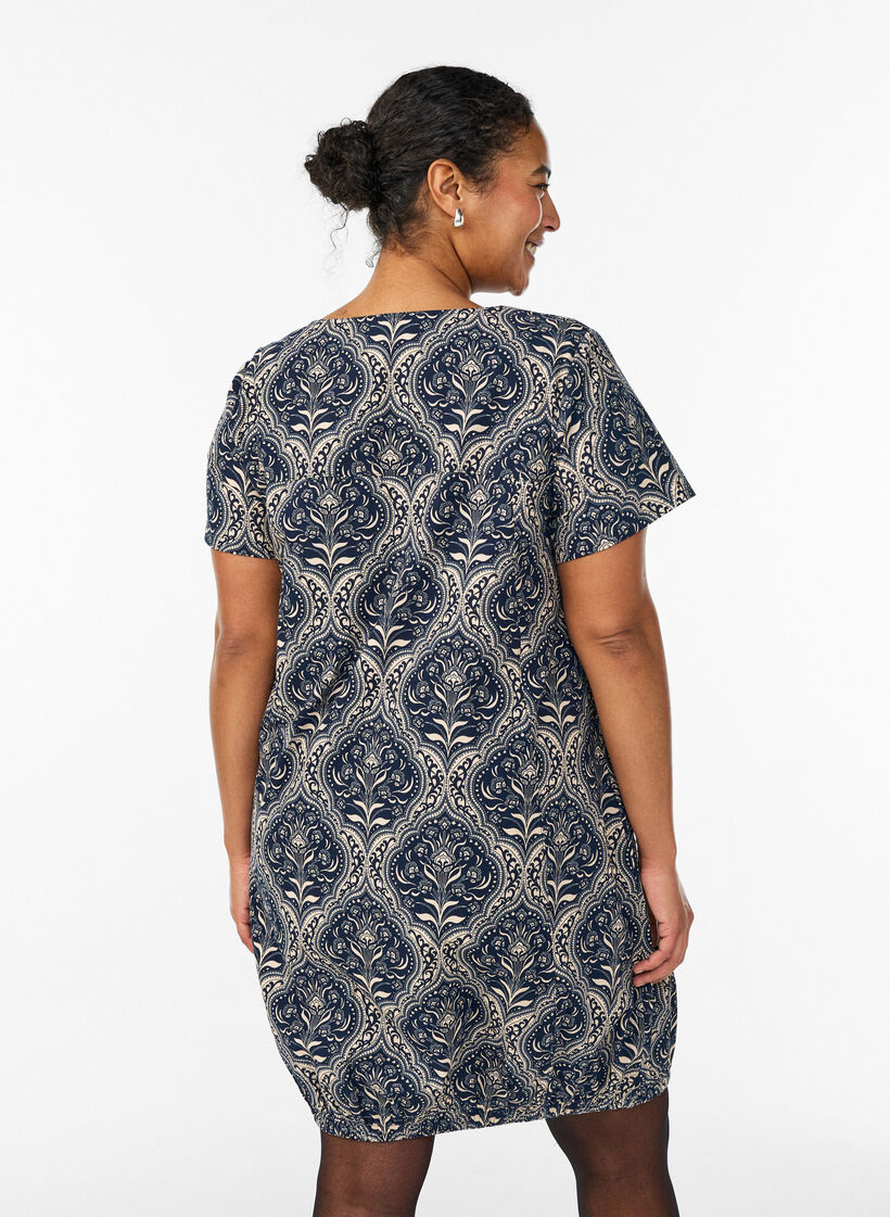 Katoenen jurk met korte mouwen en print, Blauw, Model image number 2