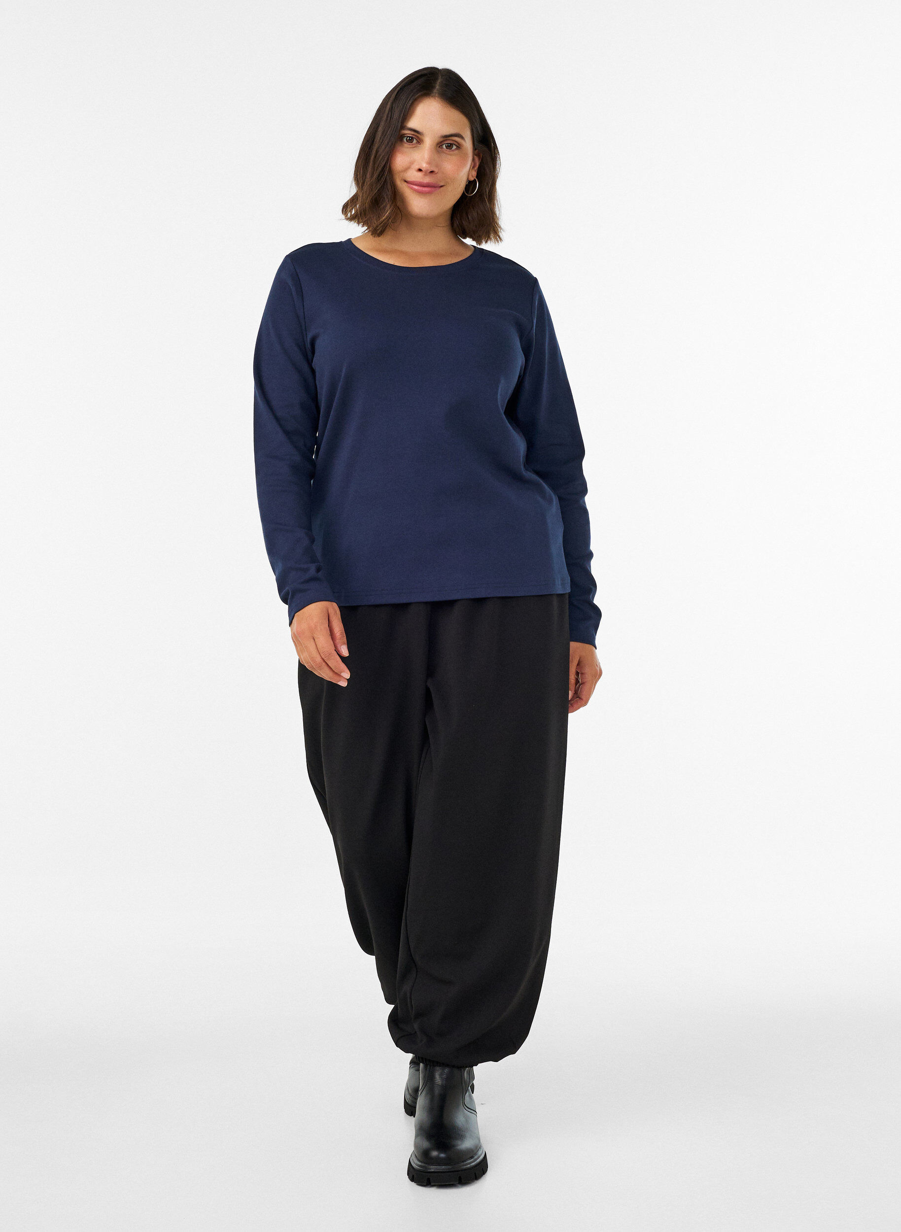 ZizziBasic T-shirt met ronde hals en lange mouwen, Blauw, Model image number 1