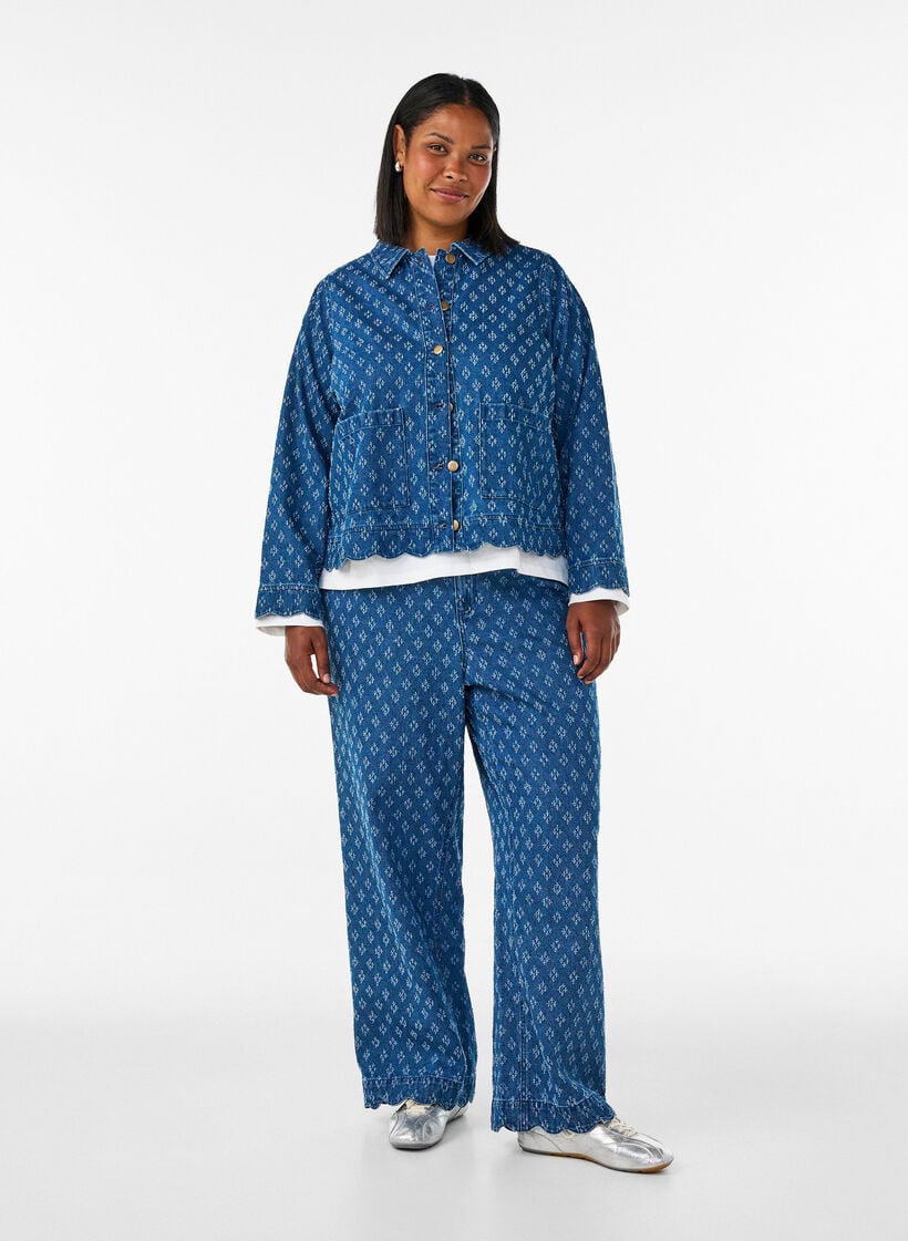 Denimjack met een versleten patroon, Blauw, Model