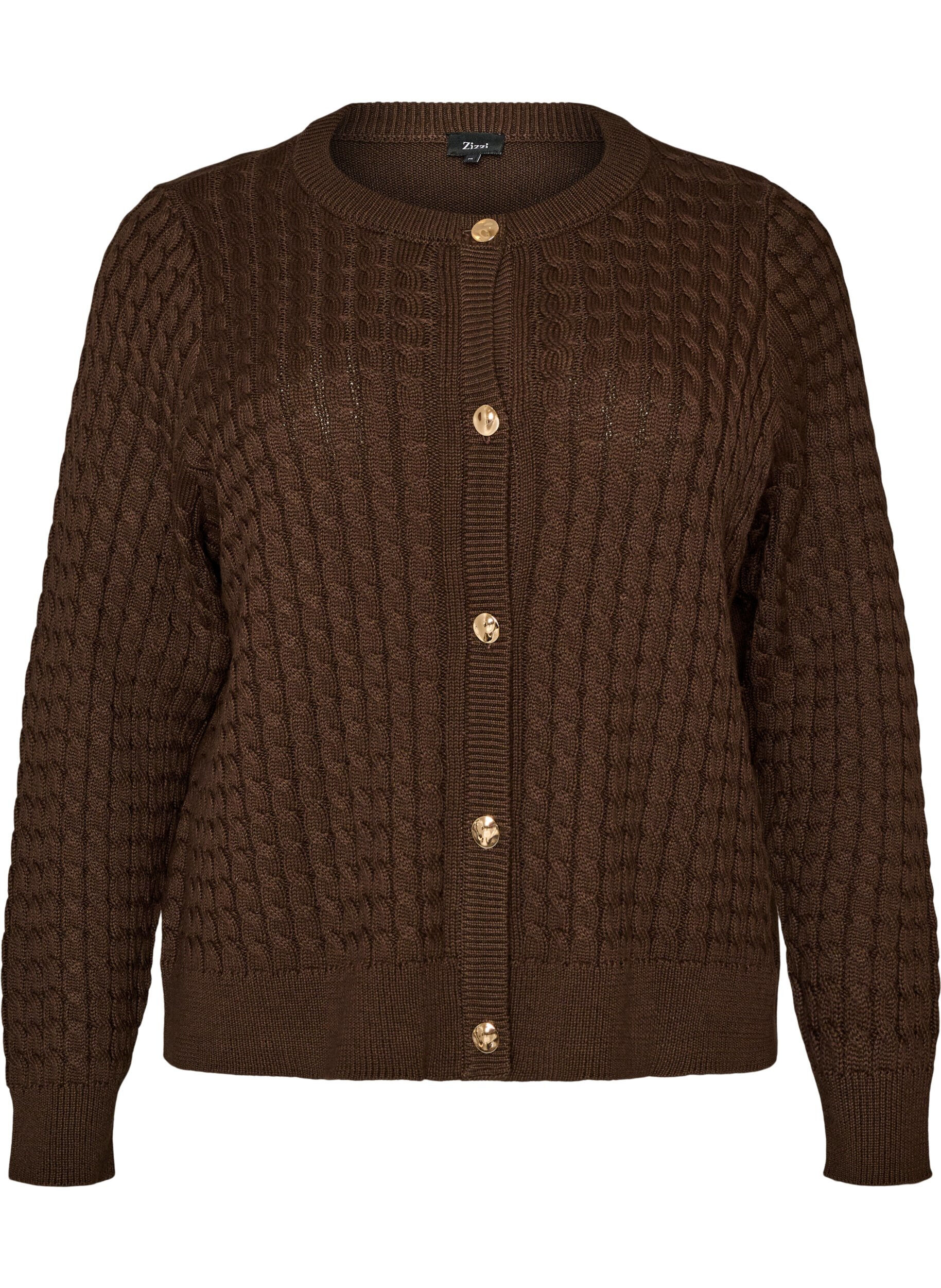 Cardigan en maille torsad&eacute;e avec boutons dor&eacute;s