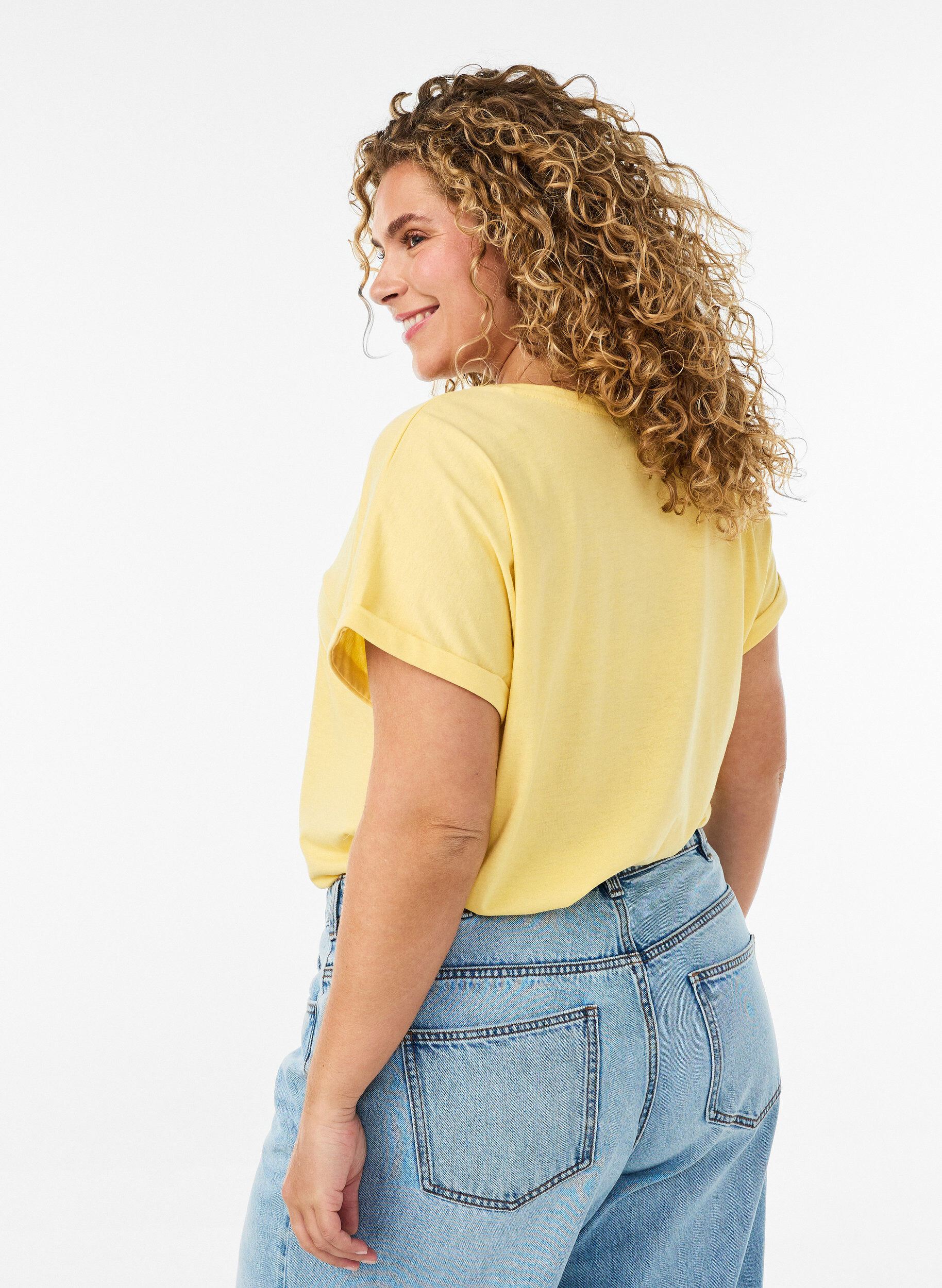 ZizziT-shirt met korte mouwen van katoenmix, Geel, Model image number 2
