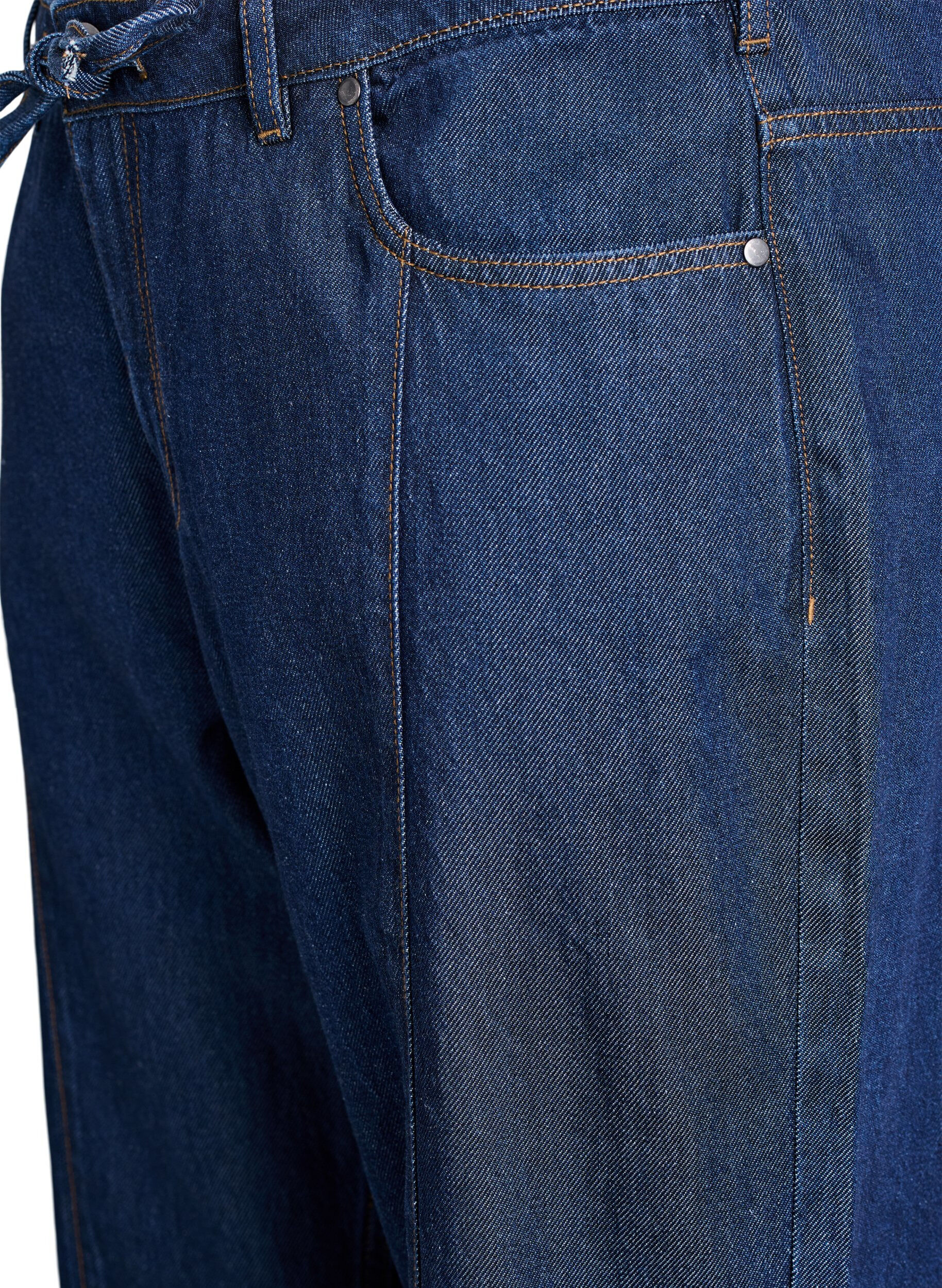 ZizziWide leg jeans met strikceintuur en hoge taille, Blauw, Packshot image number 2