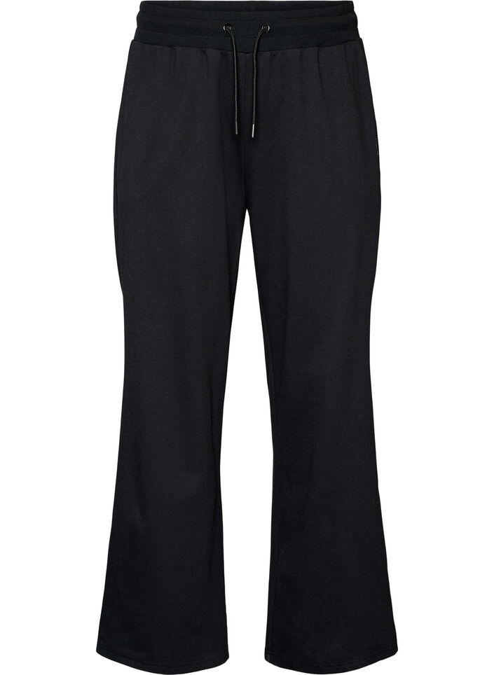 Trainingsbroek met wijde pijpen en hoge taille, Zwart, Packshot image number 0