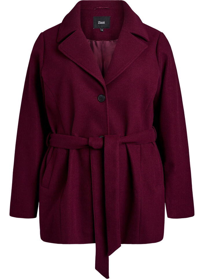 Korte jas met een riem, Donker Bordeaux, Packshot image number 0