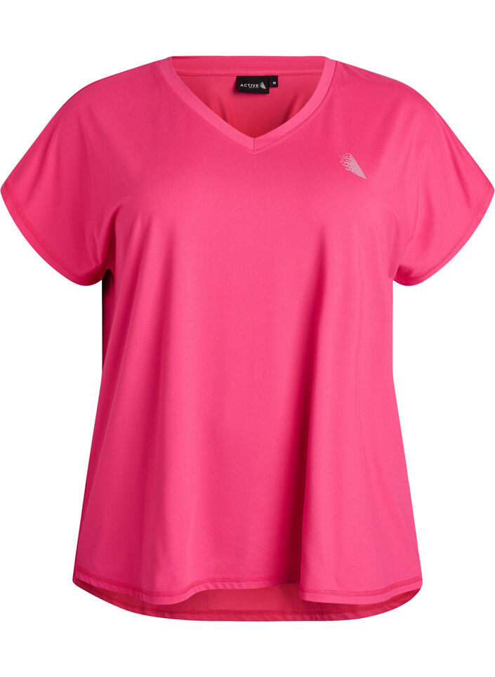 Sportief t-shirt met korte mouwen en v-hals, Roze, Packshot image number 0