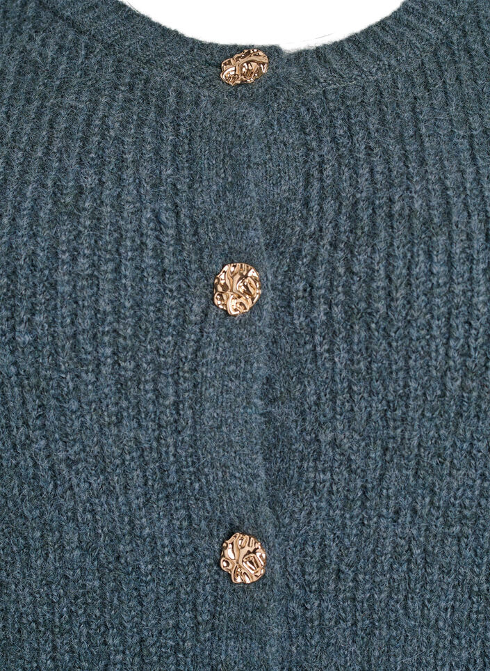 Korte cardigan met 3/4-mouwen en gouden textuur knopen, Groen, Packshot image number 2