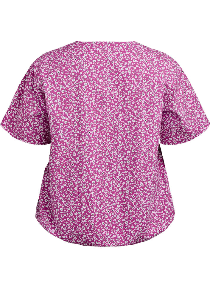 Katoenen blouse met print en korte mouwen, Paars, Packshot image number 1