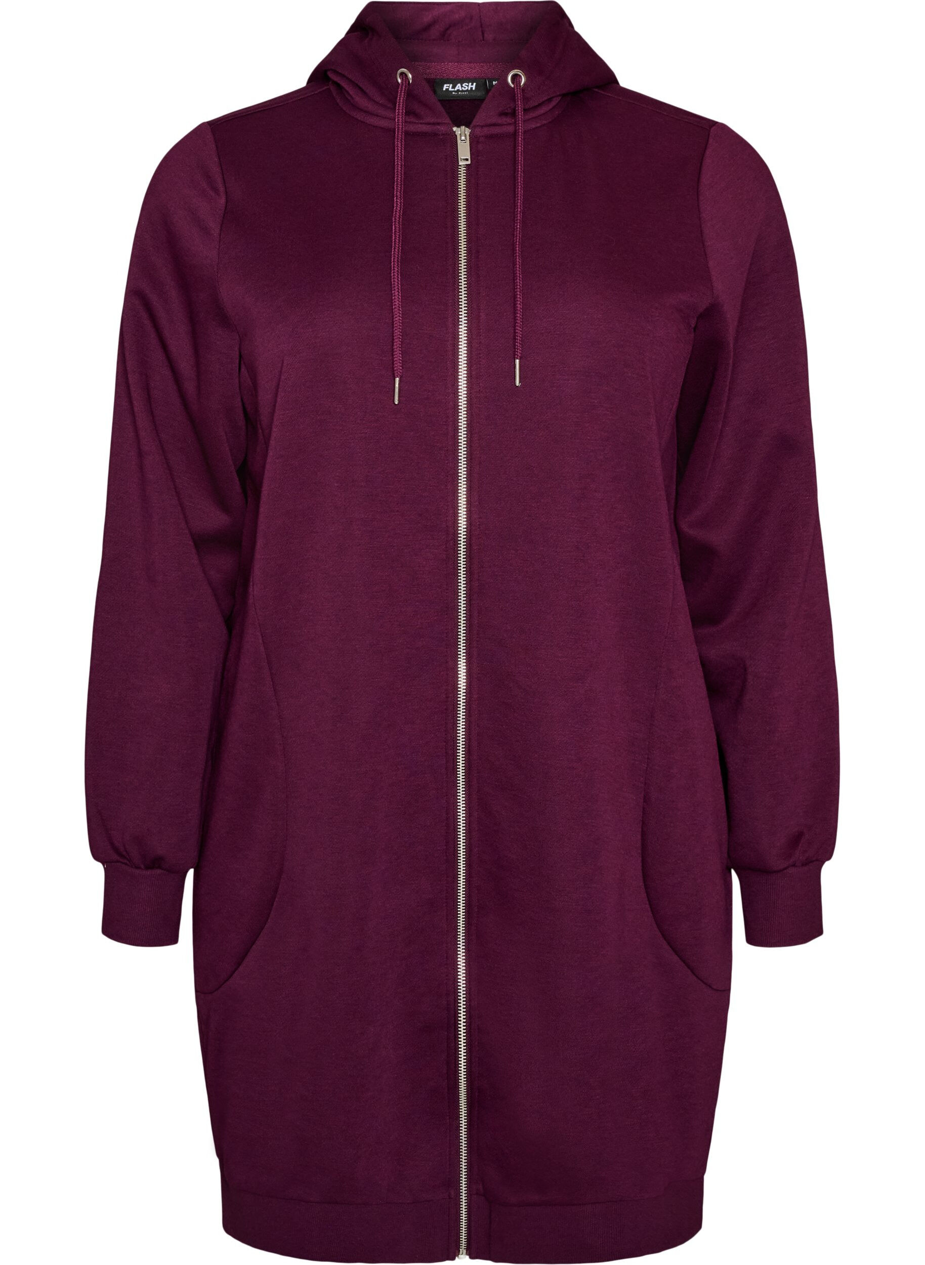 ZizziLange hoodie met ritssluiting en zakken, Paars, Packshot image number 0