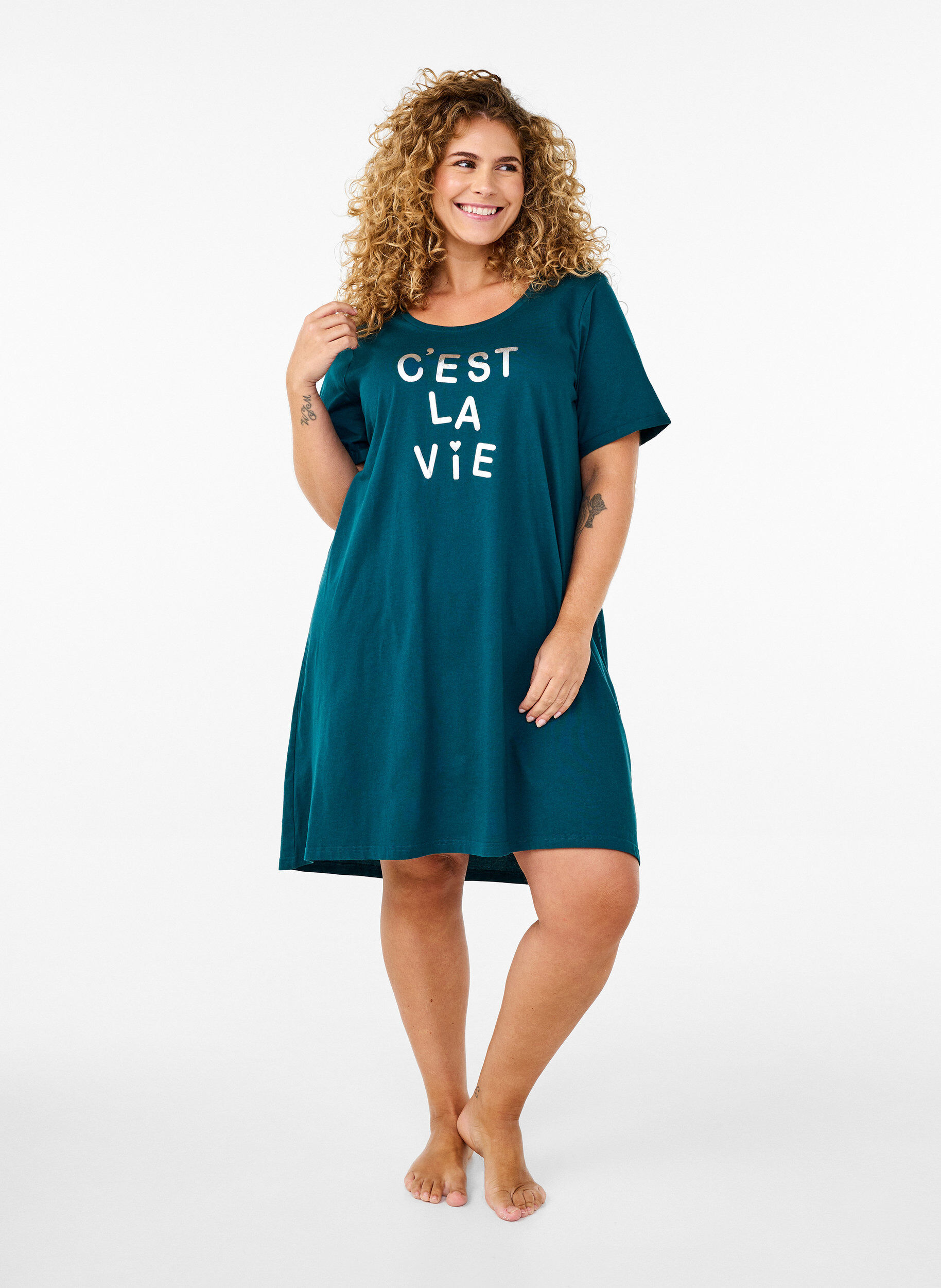 Zizzi Chemise de nuit &agrave; manches courtes en coton biologique, Vert, Model image number 1