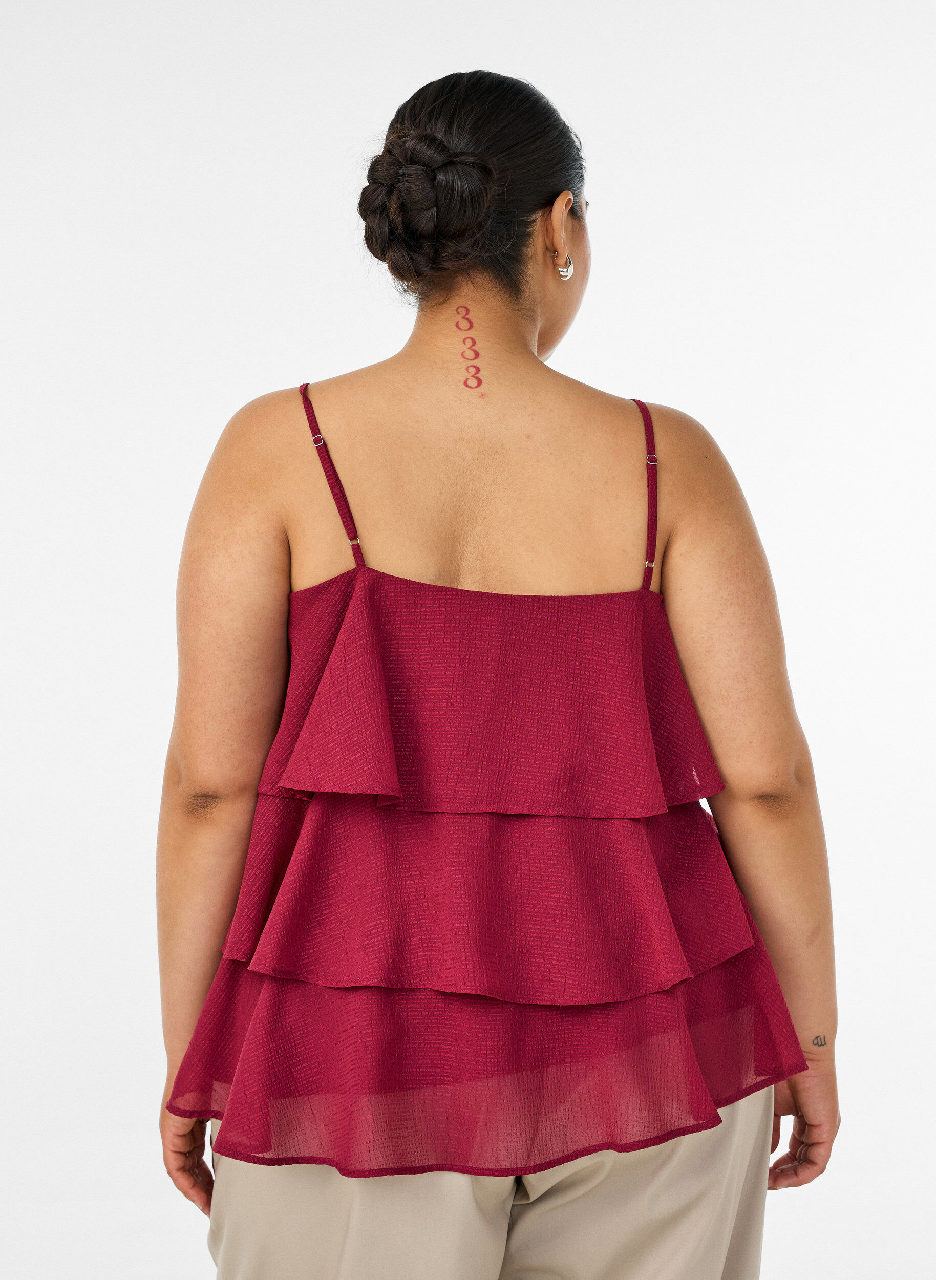 ZizziGelaagde top met ruches en spaghettibandjes, Rood, Model image number 2