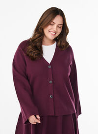 Cardigan met V-hals en wijde mouwen, Donker Bordeaux Cardigan met V-hals en wijde mouwen, Donker Bordeaux, Model