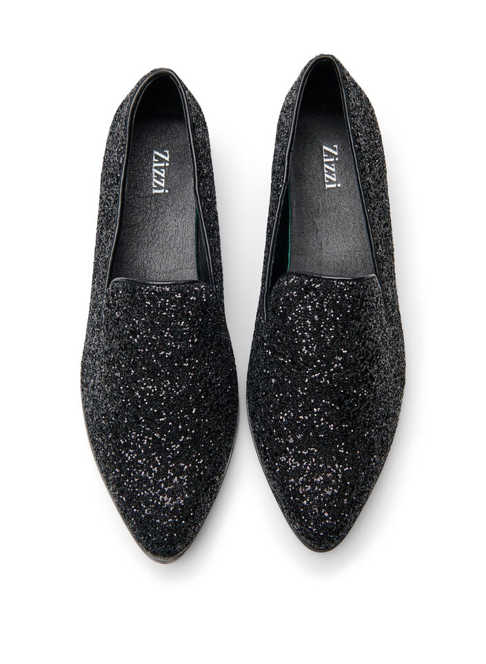 Wide fit - Loafers met glitter, Black Glitter, Packshot
