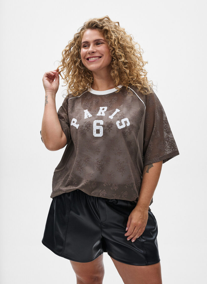 Losse imitatieleer shorts met elastische tailleband, Black, Model