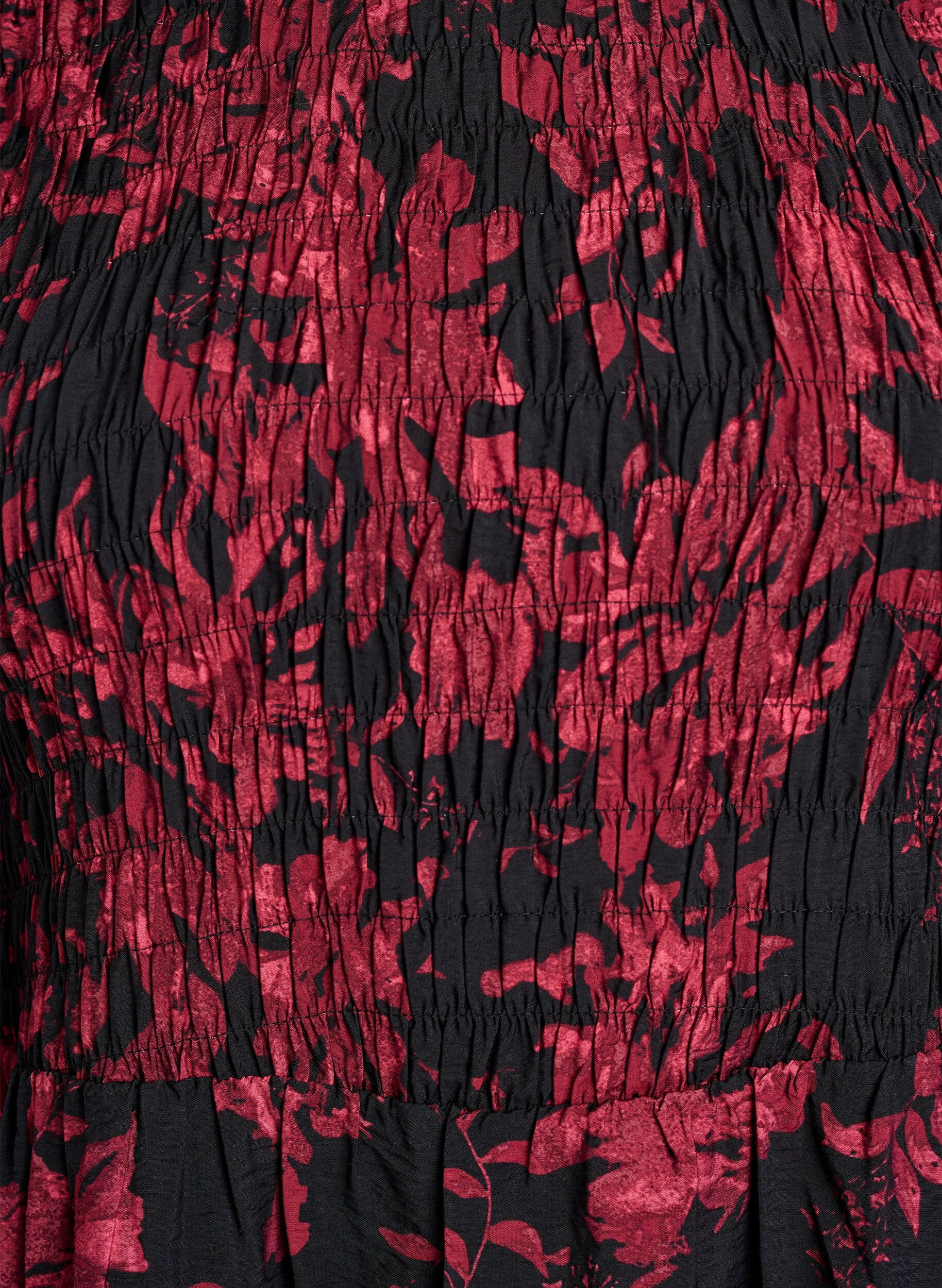 ZizziBloemenjurk met een gesmockte top, Zwart, Packshot image number 2