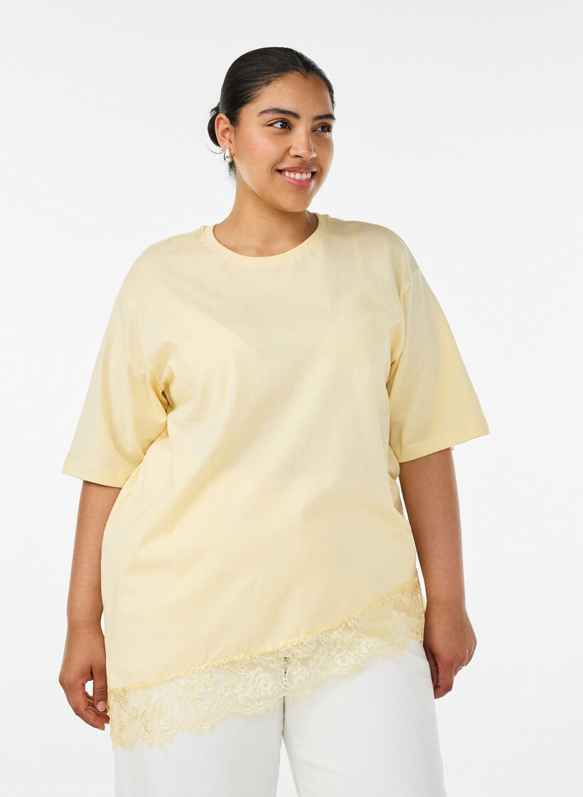 T-shirt met asymmetrische kanten zoom, Geel, Model image number 0