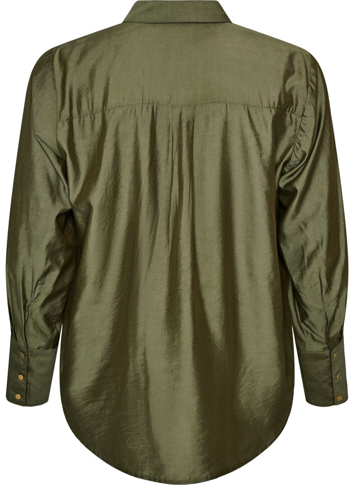 Viscose shirt met gouden knopen, Groen, Packshot image number 1