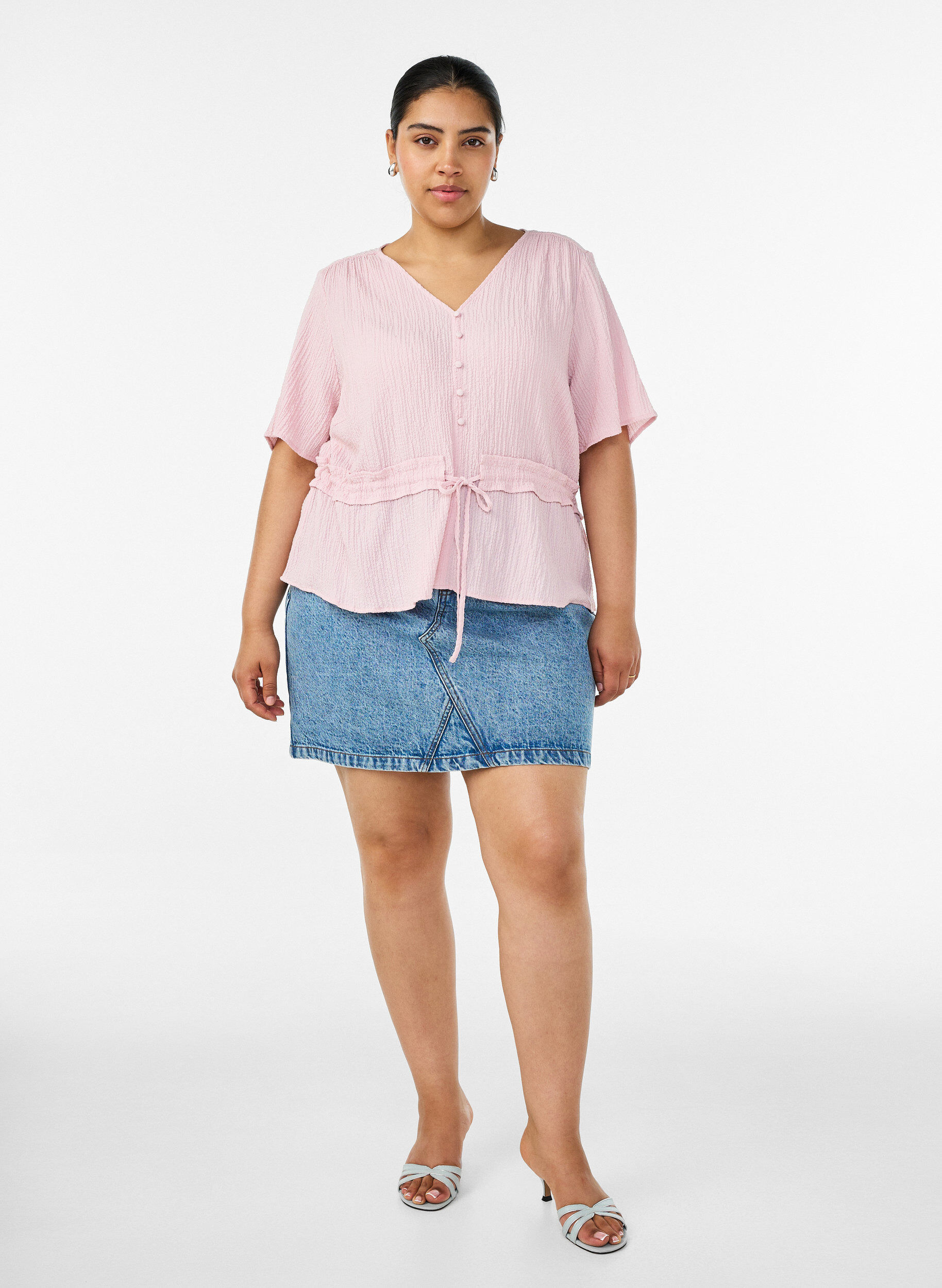 ZizziBlouse met textuur en een strik in de taille, Roze, Model image number 1