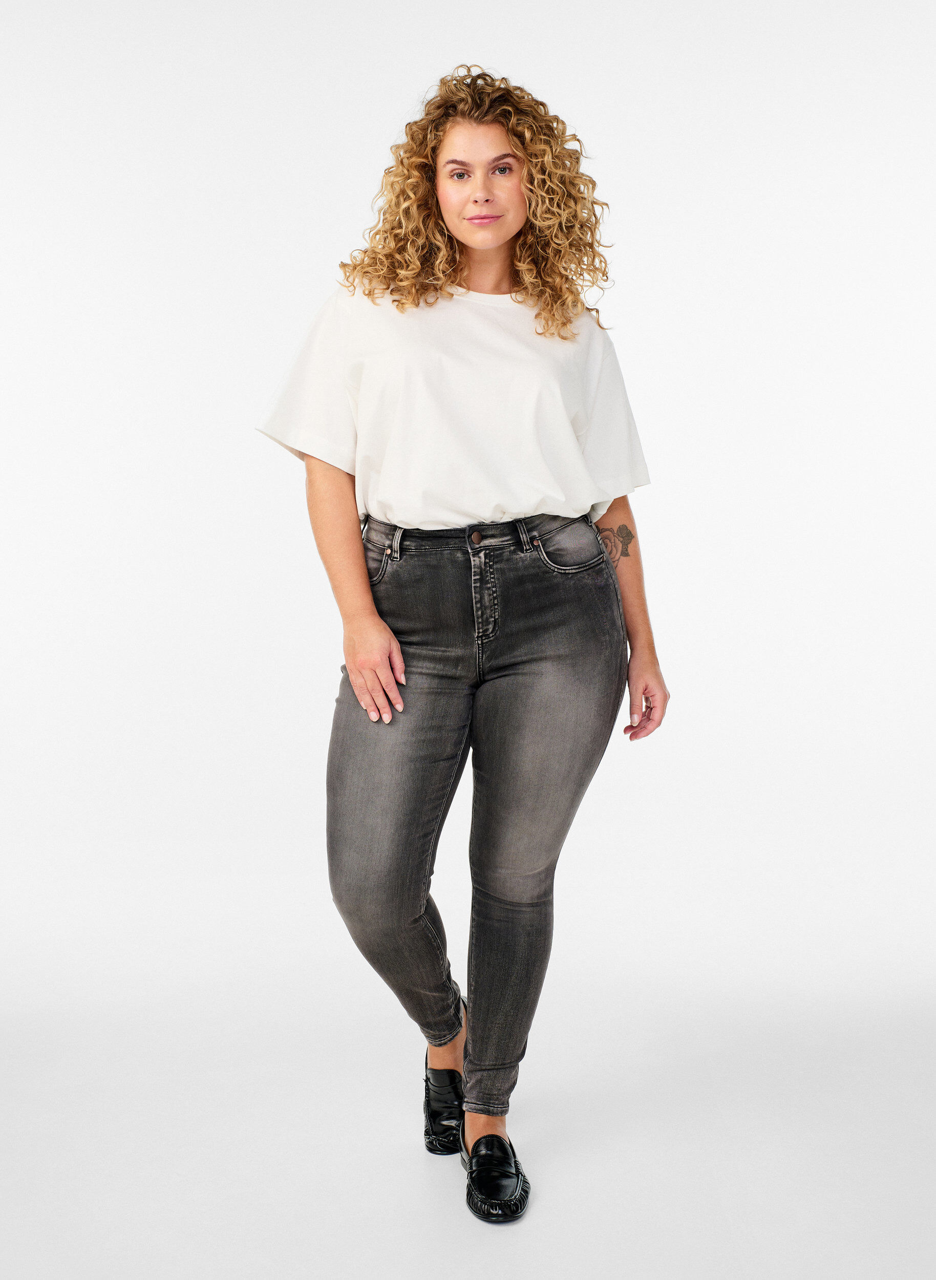 Super slim Amy jeans met hoge taille, Grijs, Model