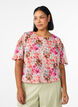 Bloemenblouse met korte mouwen en smokwerk, Roze, Model image number 0