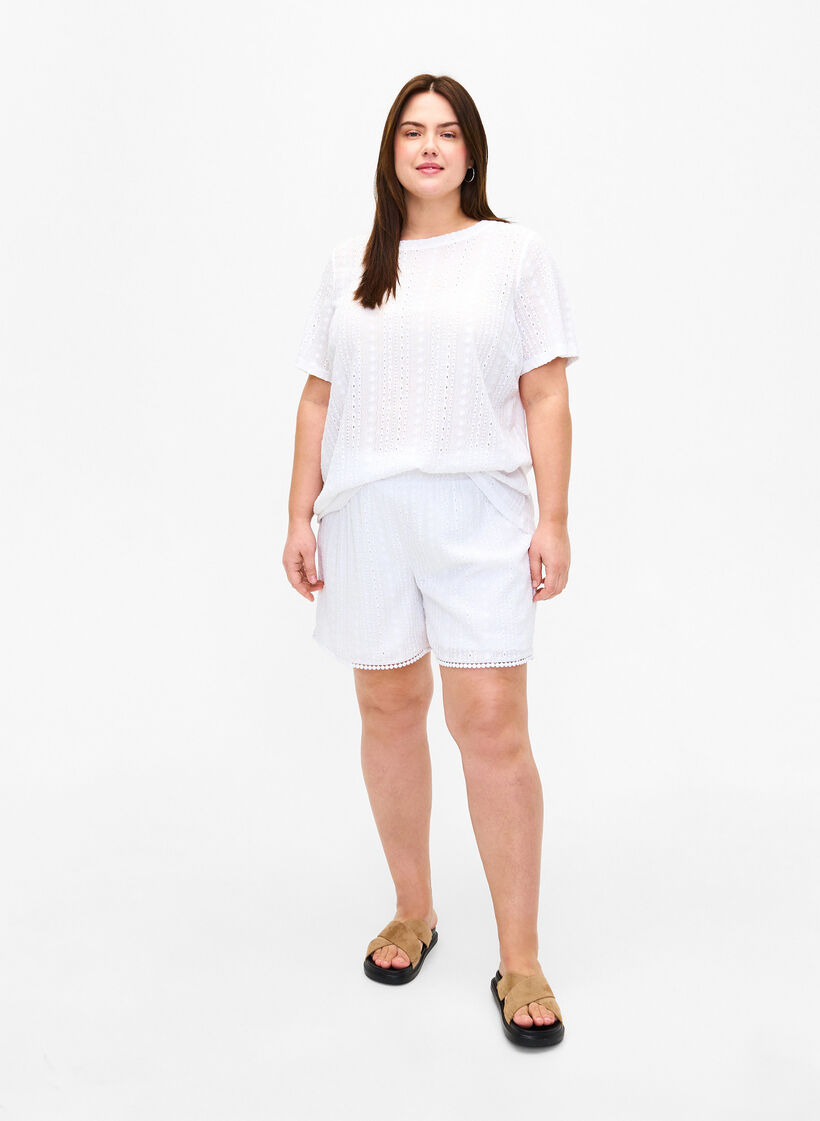 Korte broek met structuurpatroon, Bright White, Model image number 3