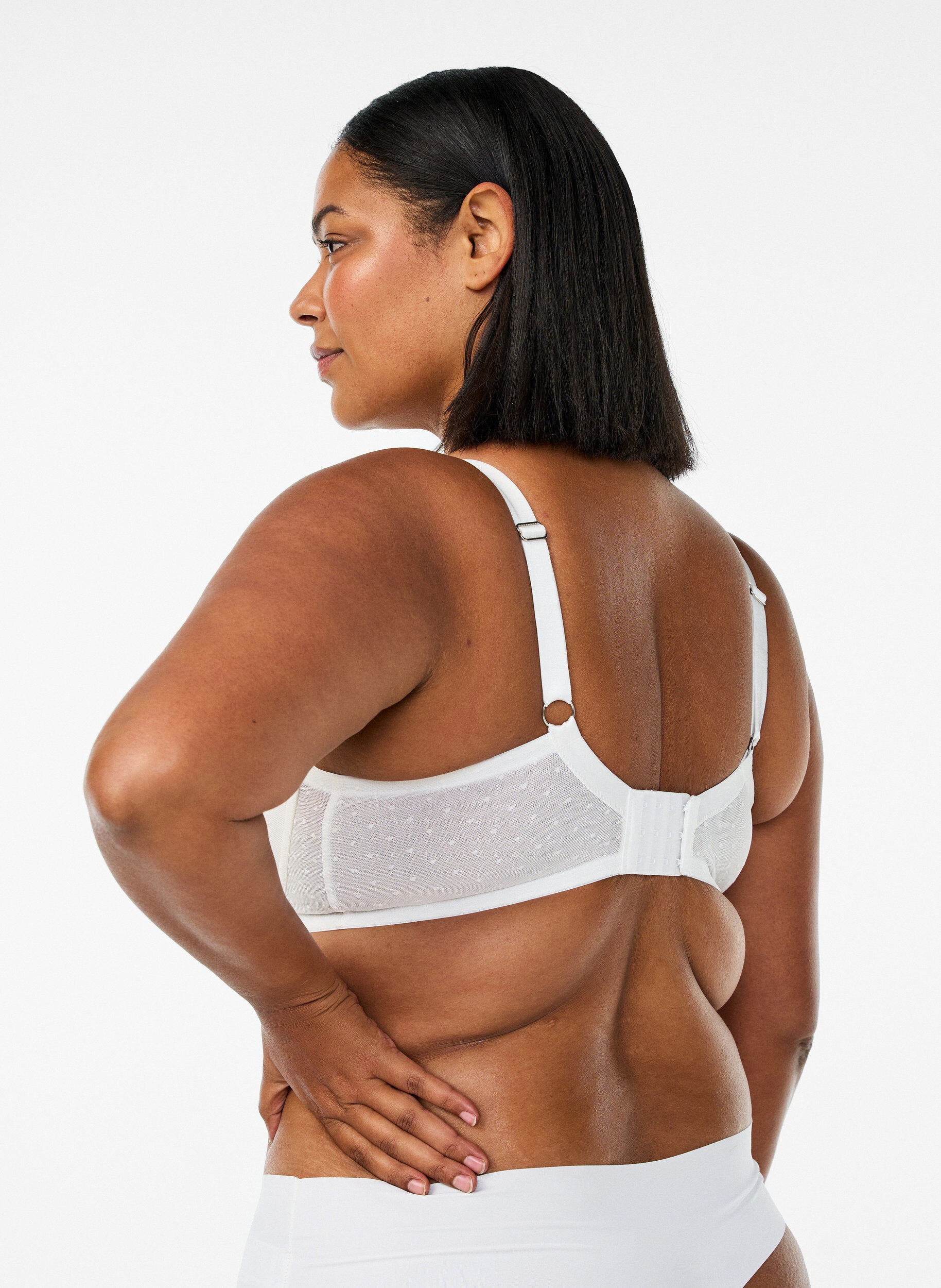 ZizziGewatteerde kanten beha met mesh-details, Wit, Model image number 2