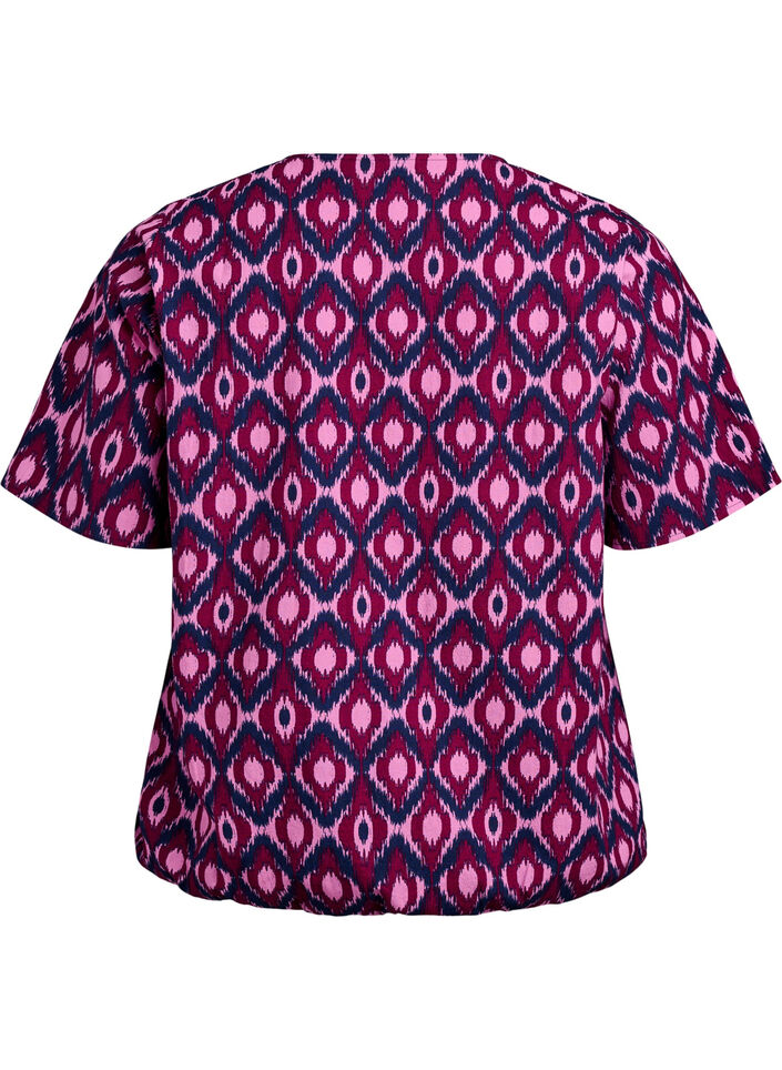 Katoenen blouse met print en korte mouwen, Roze, Packshot image number 1