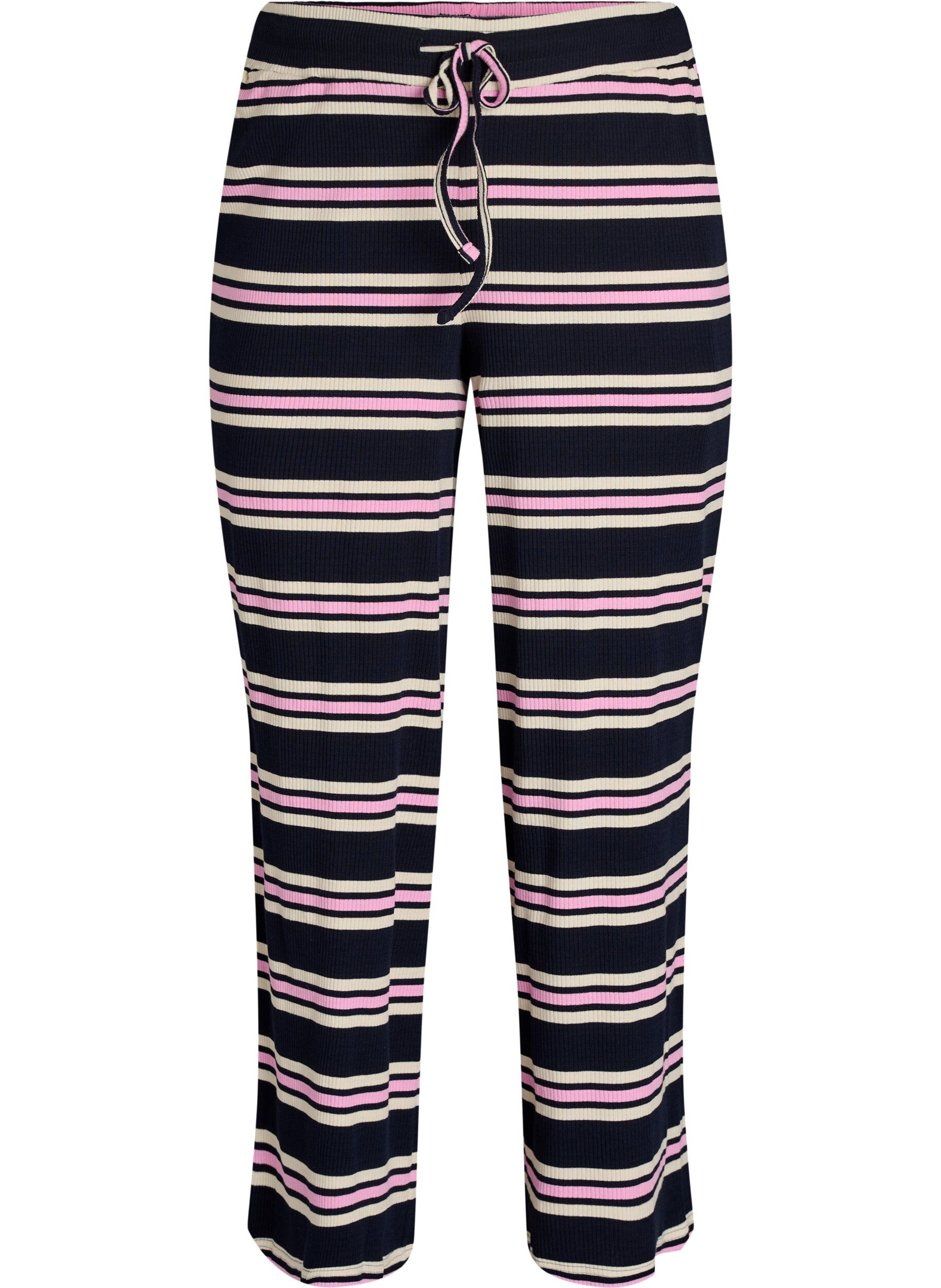 ZizziGestreepte pyjamabroek met wijde pijpen, Blauw, Packshot image number 0