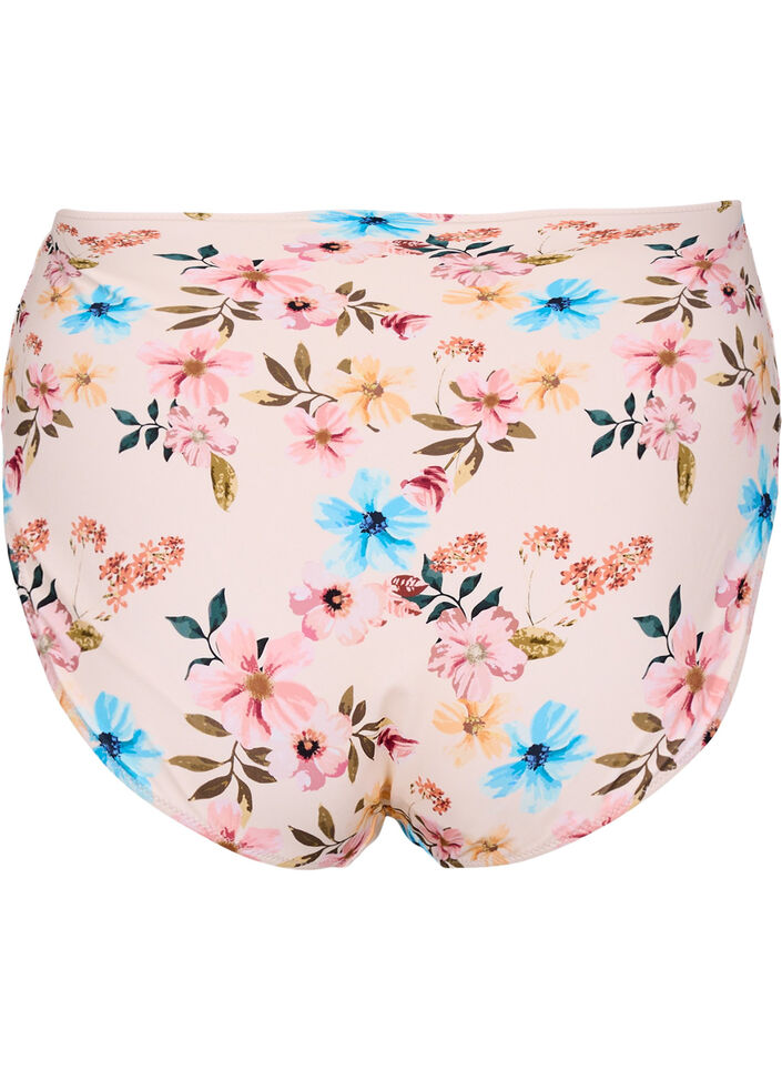 Bikinibroekje met extra hoge taille en bloemenprint, Beige, Packshot image number 1
