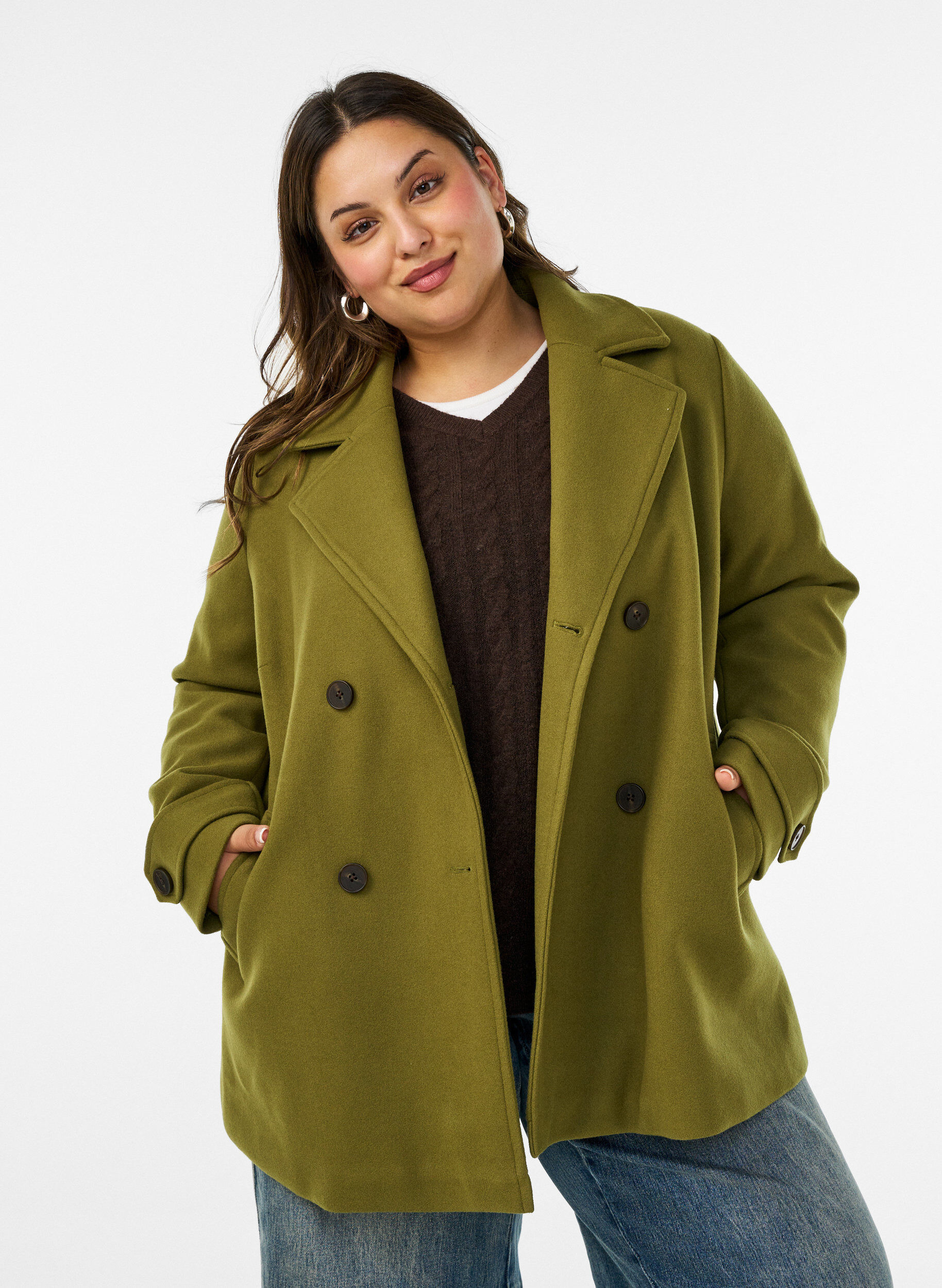 Korte jas met dubbele knoopsluiting, Groen, Model