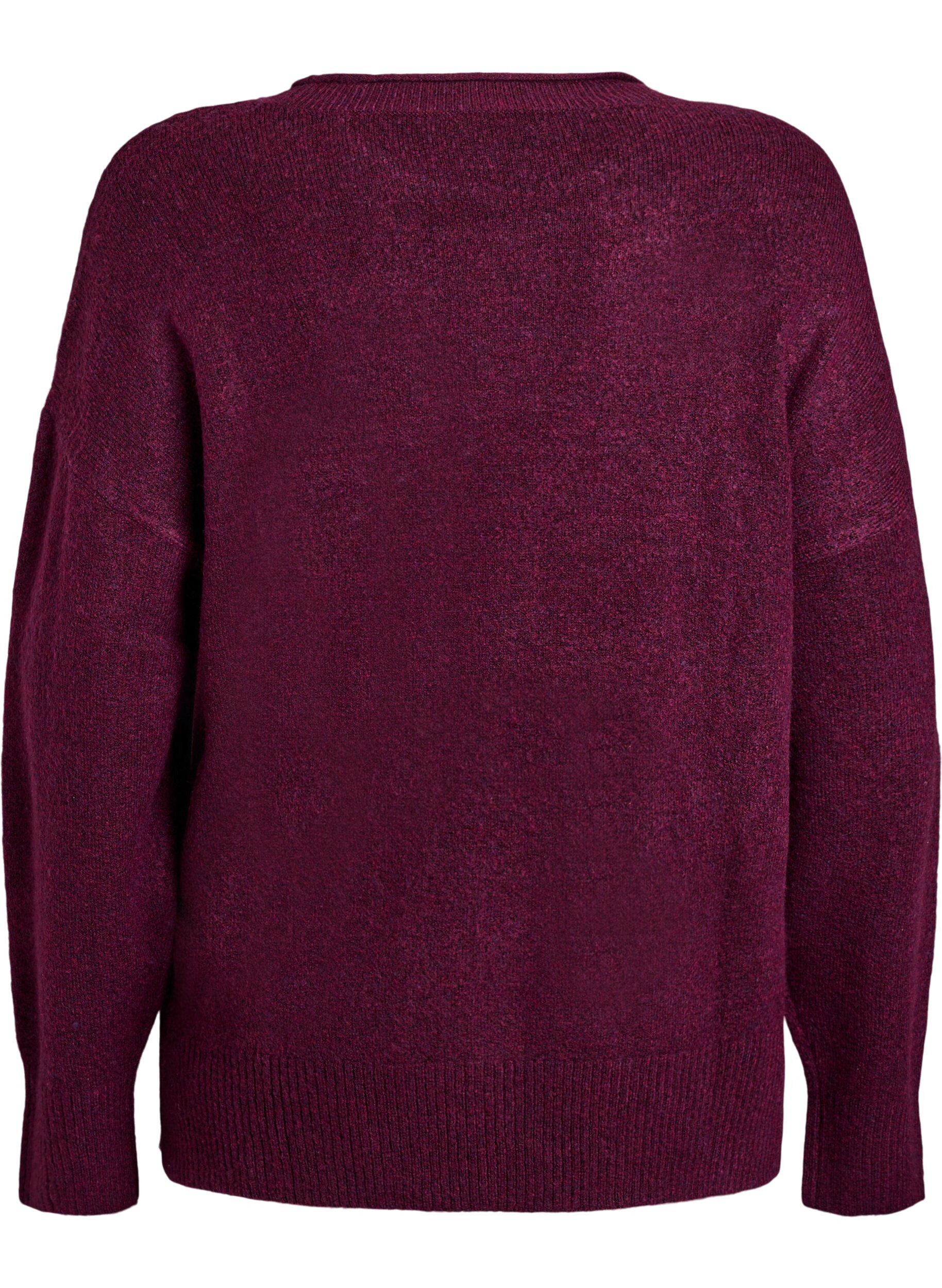 ZizziGebreide blouse met V-vormig geribd patroon en zijsplitjes, Paars, Packshot image number 1