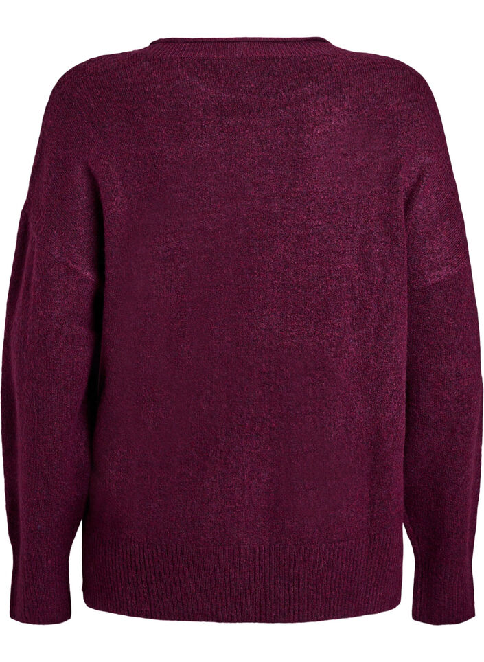 Gebreide blouse met V-vormig geribd patroon en zijsplitjes, Paars, Packshot image number 1